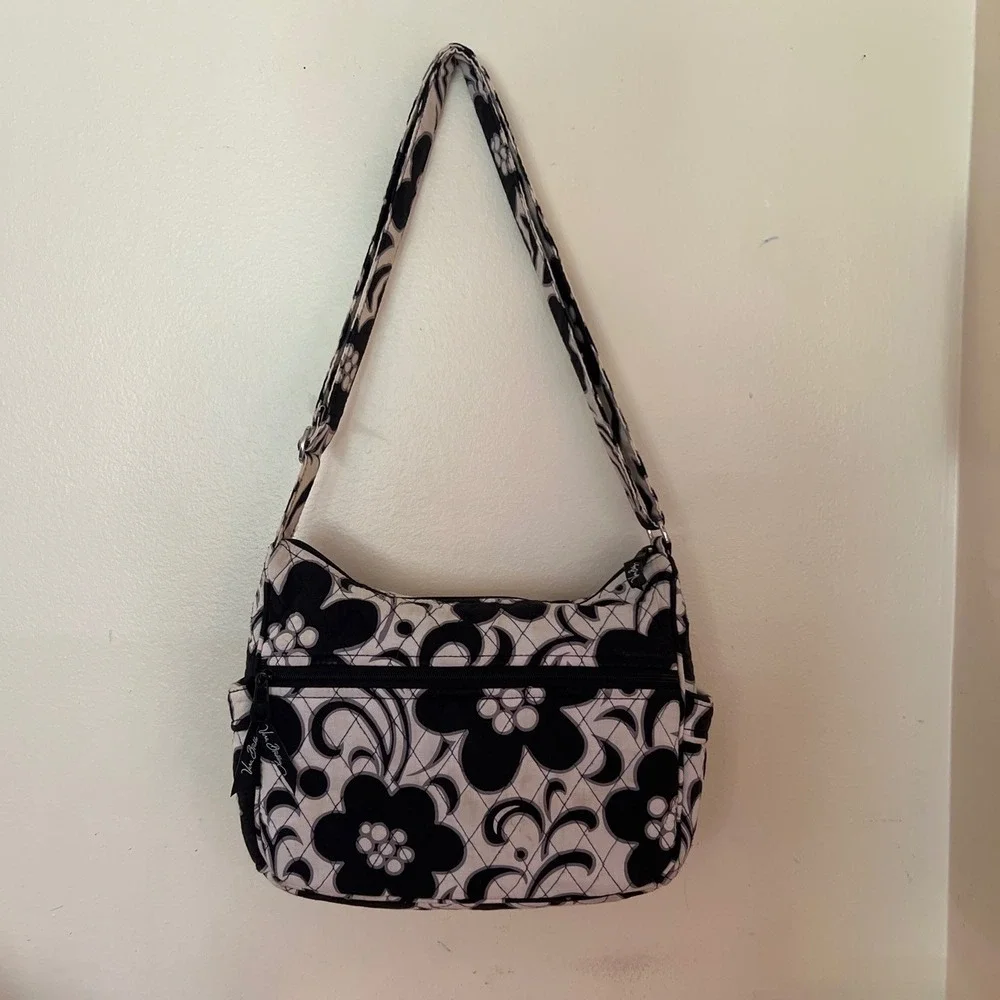 Vera Bradley Night and Day Quilted Floral Crossbody Bag Black White Shoulder Bag